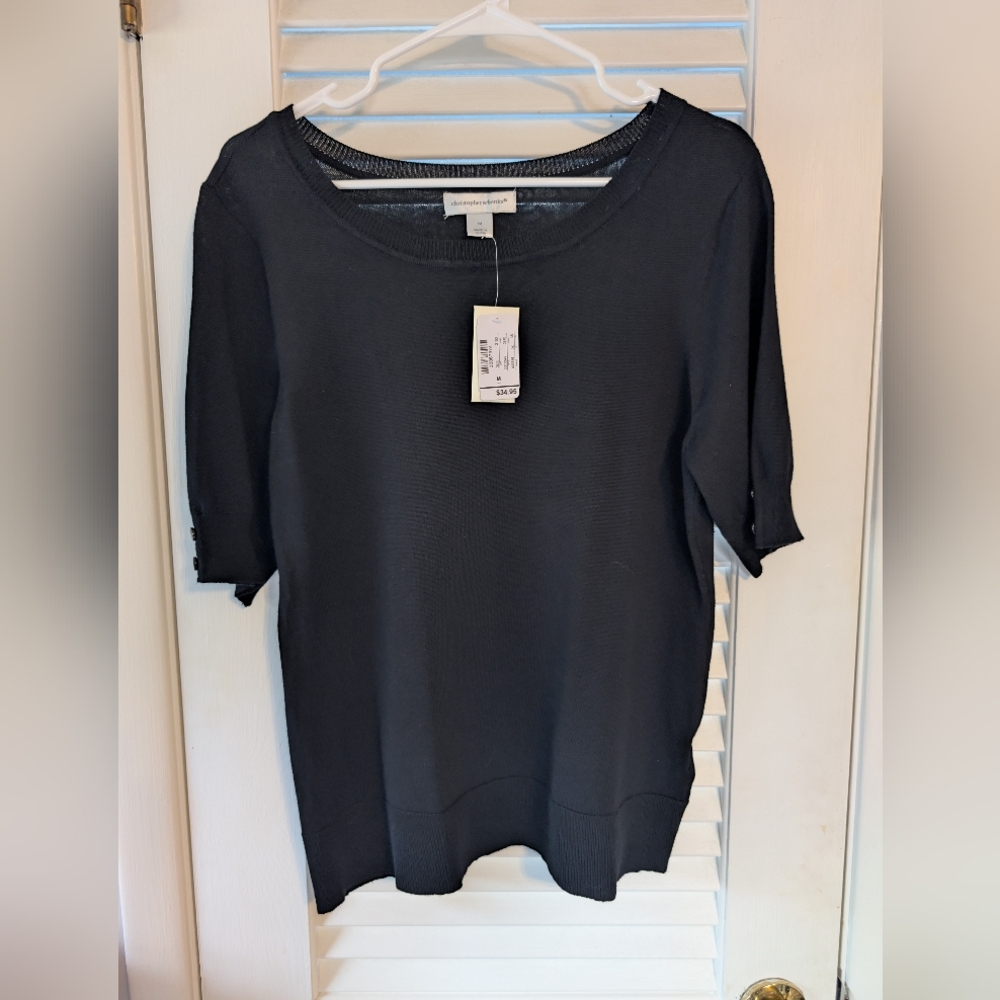 Nwt Christopher & Banks Black Medium Sweater Blouse Style 1245 Short Sleeve